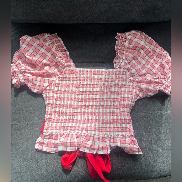 English Factory | Tops | Nwt Red Gingham Ruffle Puff Sleeve Cropped Top ...